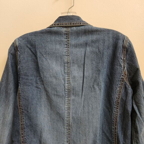Jean Jacket Women's 0 Blue Denim Distressed Pockets Retro Boho Hippie Chico's - Picture 6 of 13